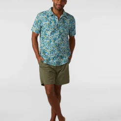 New 😀 Stio Men's Curtis Camp Shirt SS 😍 -Stio Sales Shop M Curtis Camp Shirt SS Rapid Blue Wildflower Print 3