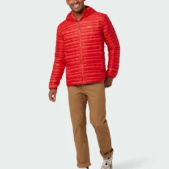 Cheap ✨ Stio Men's Pinion Down Hooded Jacket ✔️ -Stio Sales Shop M Pinion Hooded Down Jacket Risk Red 1 Full